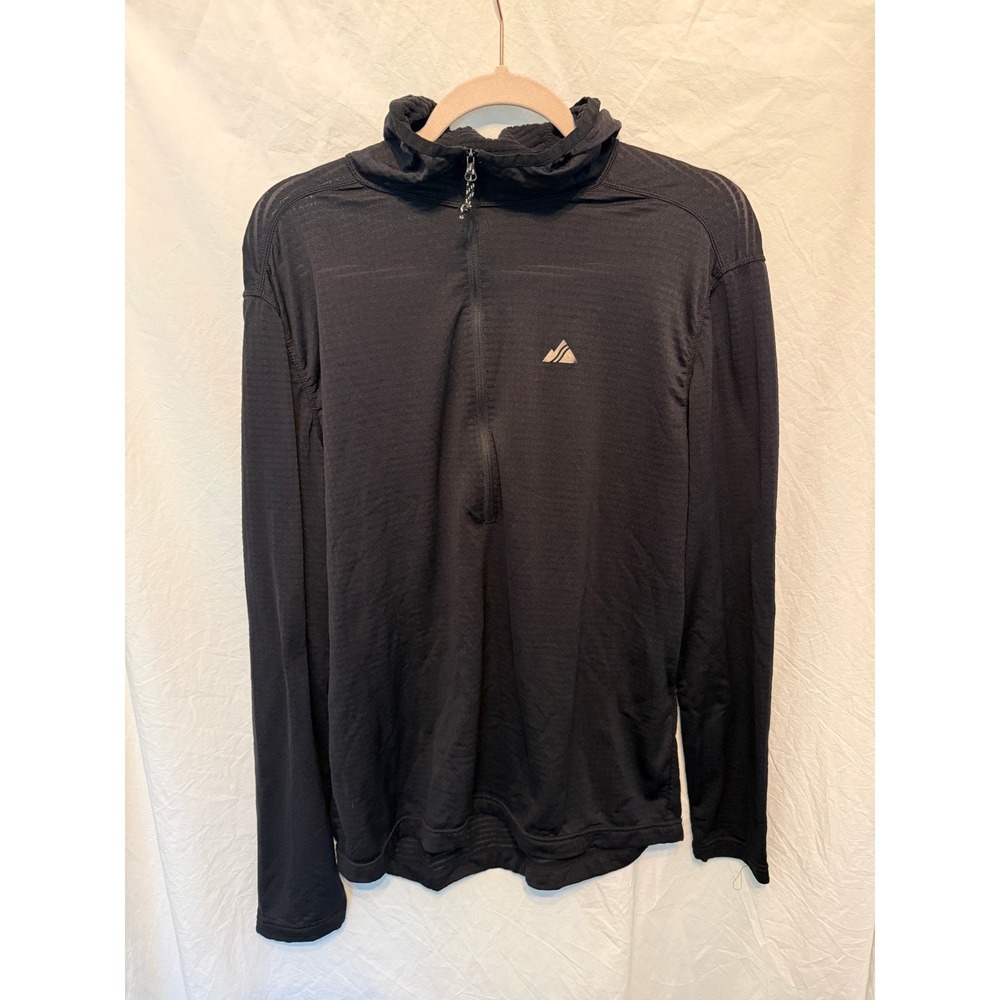 Strafe Aspen Colorado Mens Large Black Grid Fleece Half Zip Hooded Mid Layer